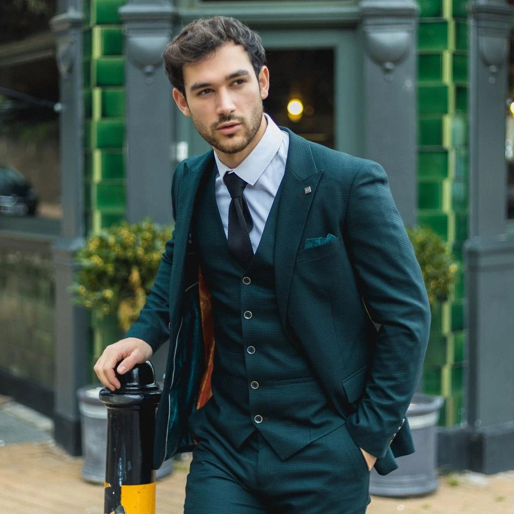 Paul Andrew Jasper Olive Green 3 Piece Suit Check 2