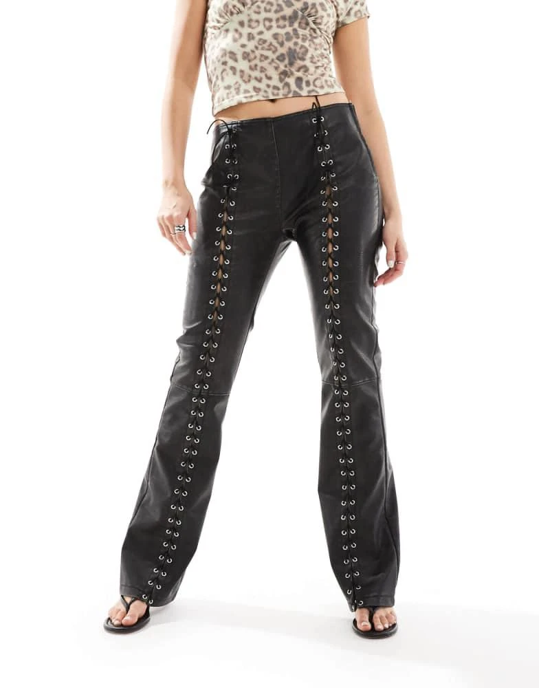 Pull&Bear Pull&Bear corset detail faux leather trouser in brown 3