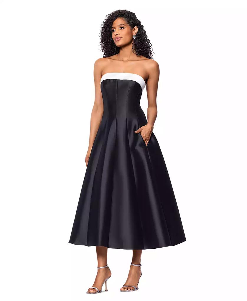 Betsy & Adam Women's Strapless Satin Mikado Party Dress