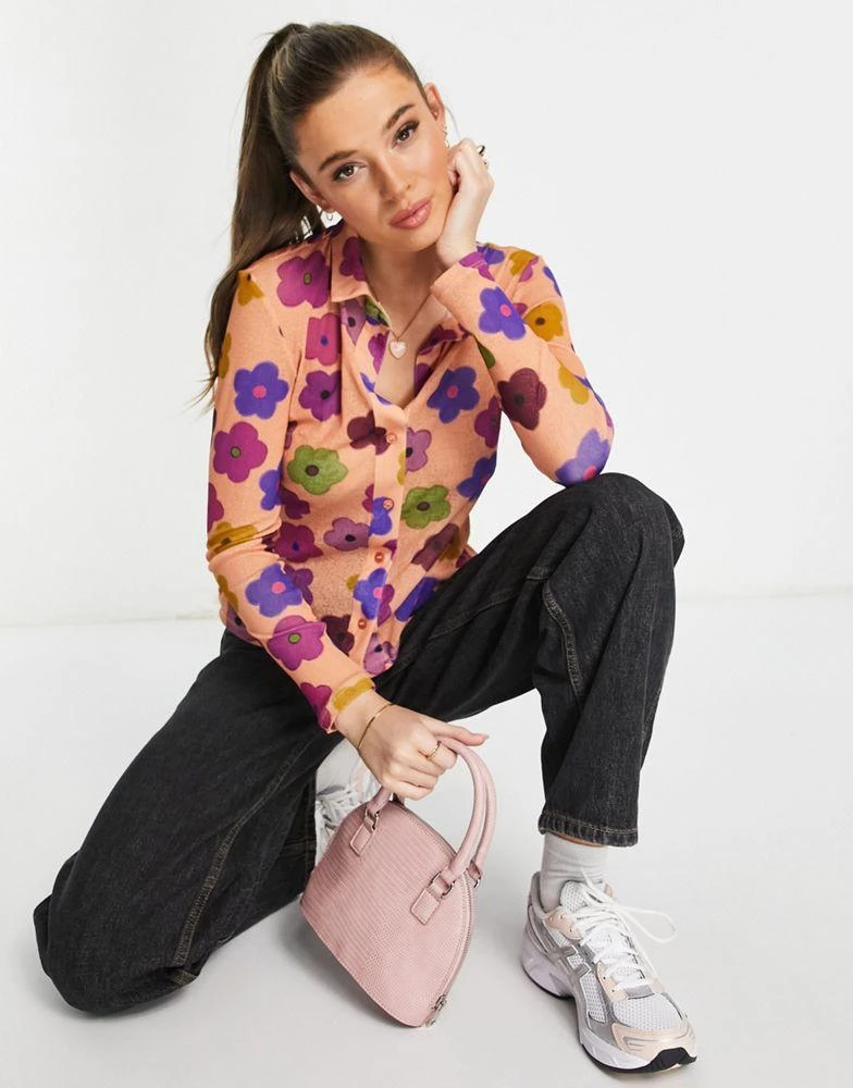 Topshop Topshop floral print mesh shirt in multi 4