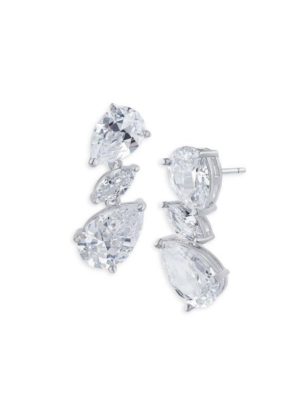 Kenneth Jay Lane Rhodium Plated & Cubic Zirconia Drop Earrings