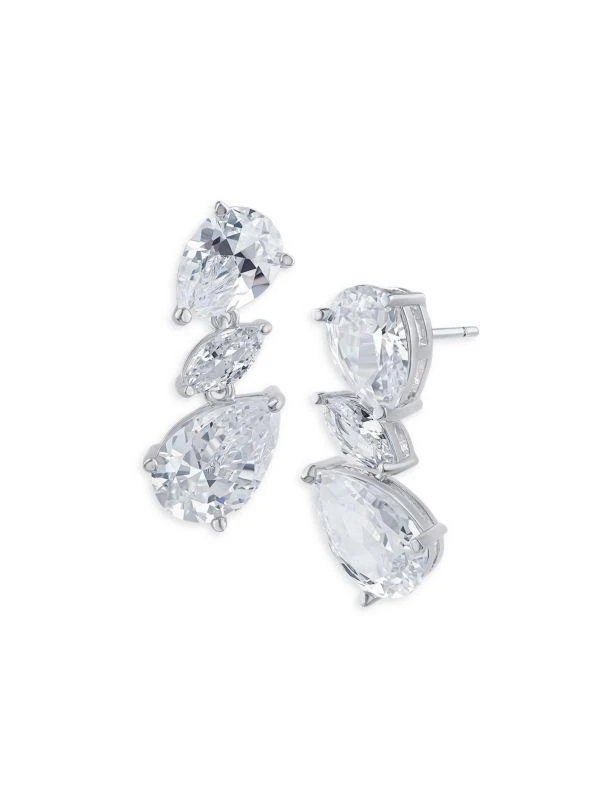 CZ by Kenneth Jay Lane Rhodium Plated & Cubic Zirconia Drop Earrings 1