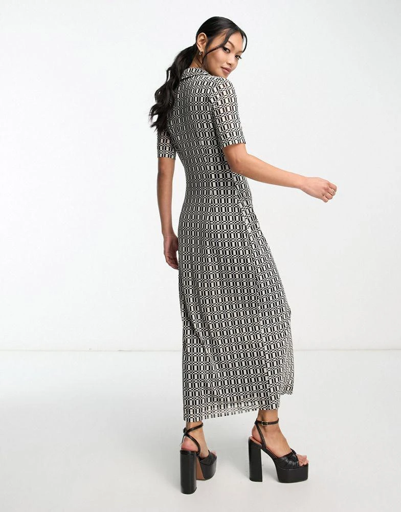 Whistles Whistles short sleeve midi sheer dress in geometric print 4