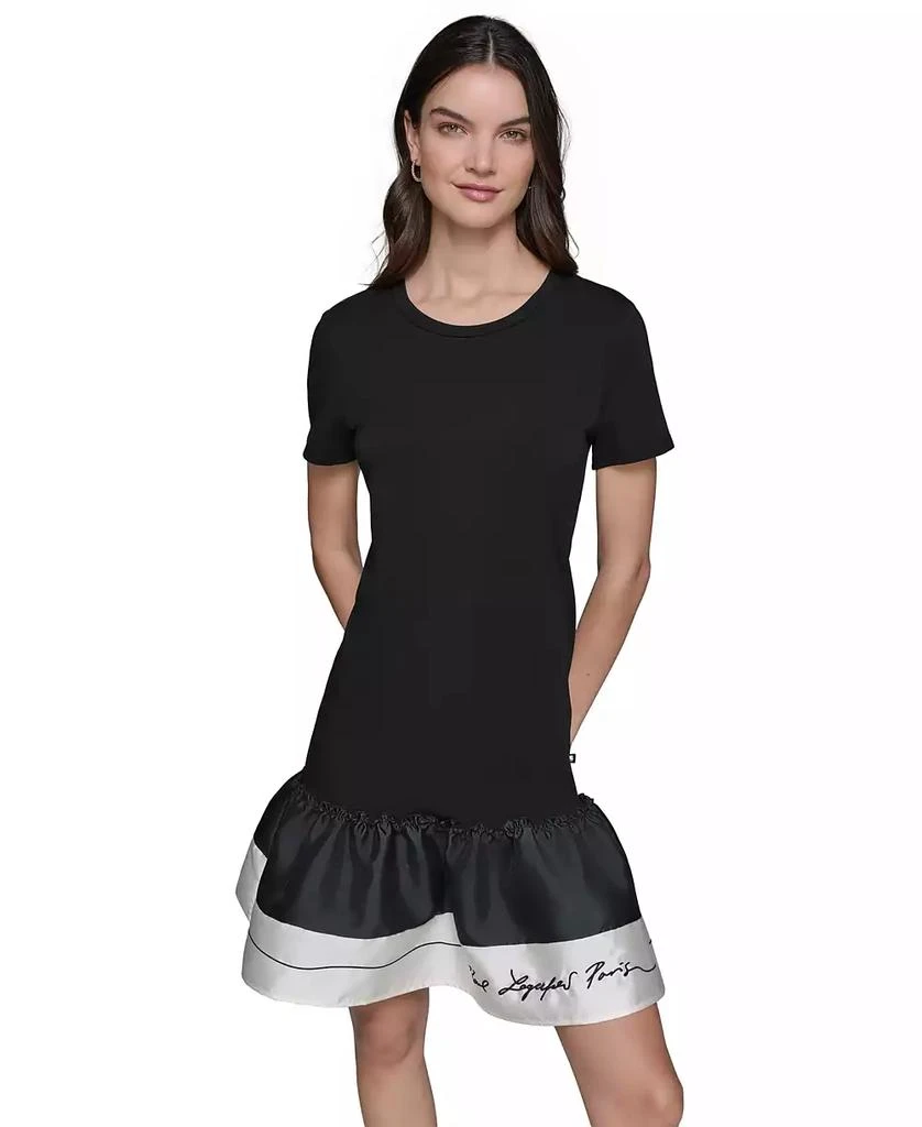 Karl Lagerfeld Paris Women's Ruffled-Hem Embroidered-Script T-Shirt Dress 6