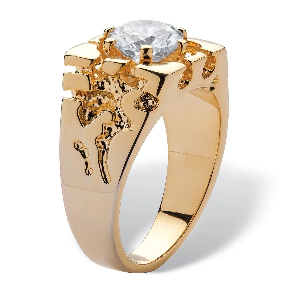 Palm Beach Jewelry Men
s 2 TCW Round Cubic Zirconia Yellow Gold-Plated Nugget-Style Ring 2