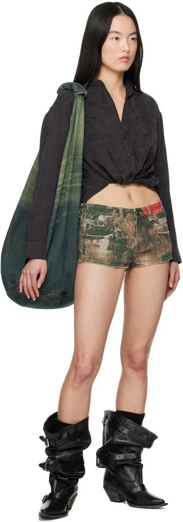 R13 Green & Brown Fitted Boy Micro Denim Shorts 4