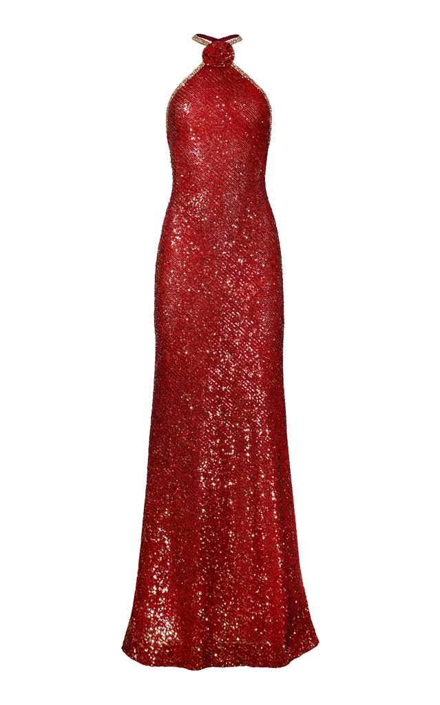 Naeem Khan Naeem Khan - Flower-Detailed Stretch Sequined Gown - Red - US 2 - Moda Operandi