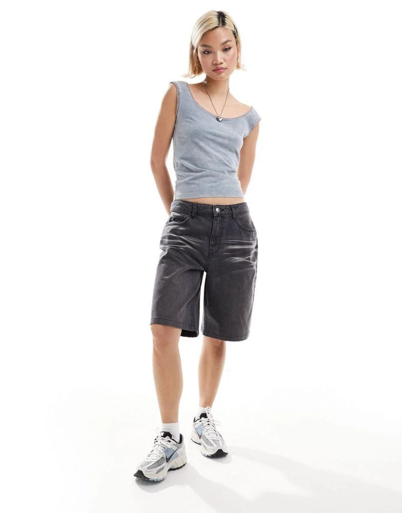COLLUSION COLLUSION bardot washed top in grey 4