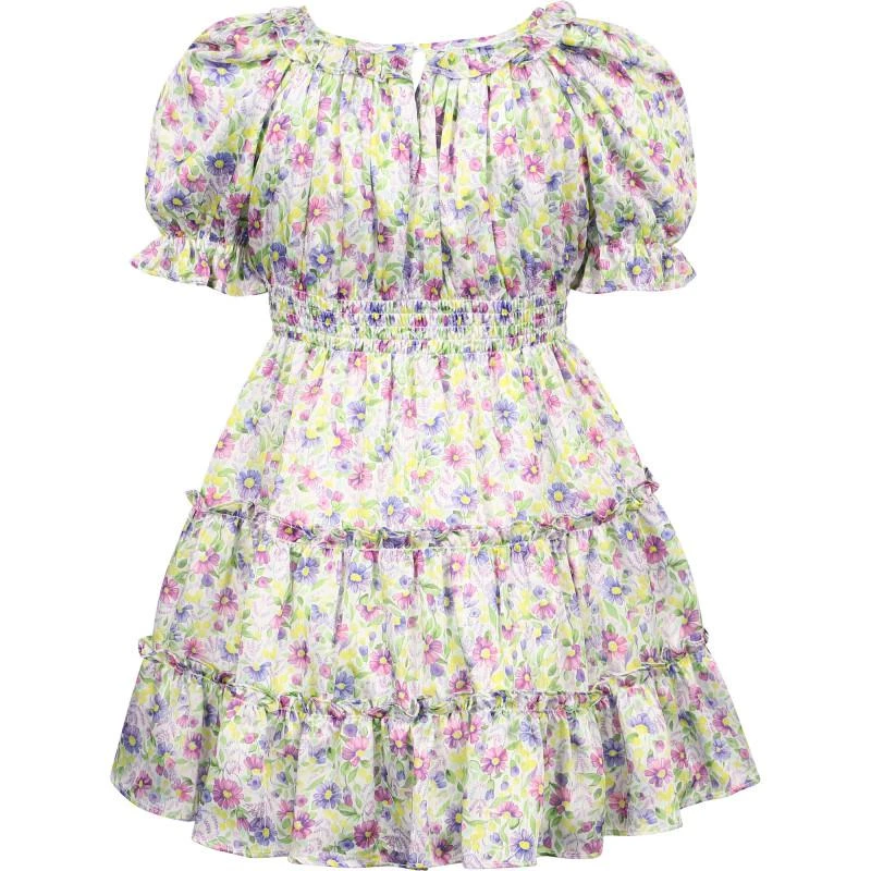 Abel & Lula Colorful flowers all over ruffled detailing dress in white 2