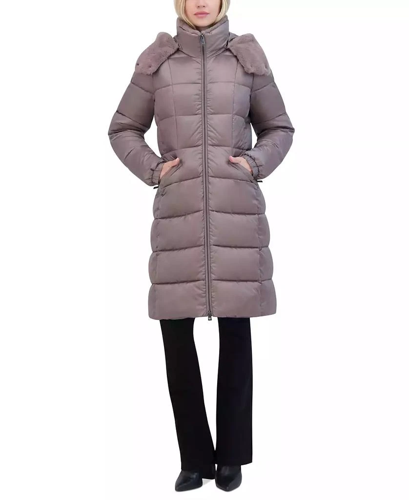 Tahari Women's Shine Faux-Fur-Trim Hooded Puffer Coat 3