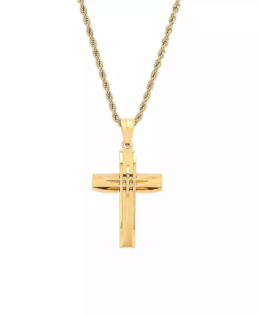 STEELTIME 18k Gold Plated Stainless Steel Cut Accented Cross Pendant