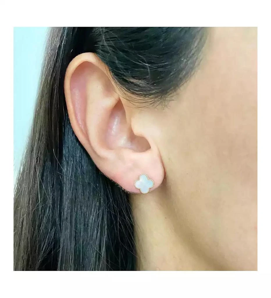 The Lovery Mini Mother of Pearl Clover Stud Earrings 14K Gold 2