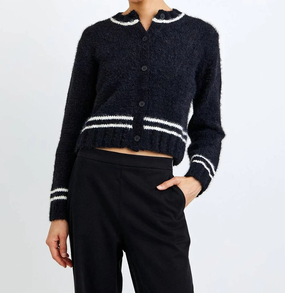 Bella Dahl Contrast Stripe Cardigan In Black