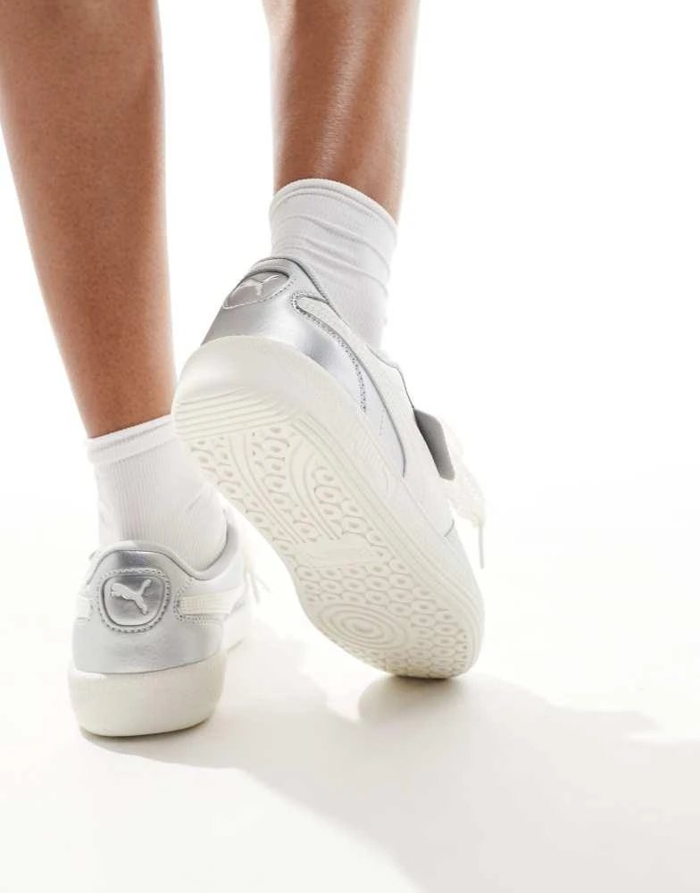 Puma Puma Palermo trainers with ribbon laces in metallic silver 3