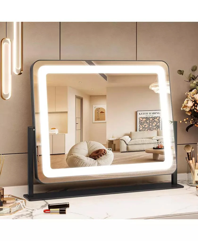 Homfan LED Vanity Mirror, 19.7" x 17.5" Touch Screen Makeup Mirror with 3 Lighting Modes, Adjustable Tabletop Design