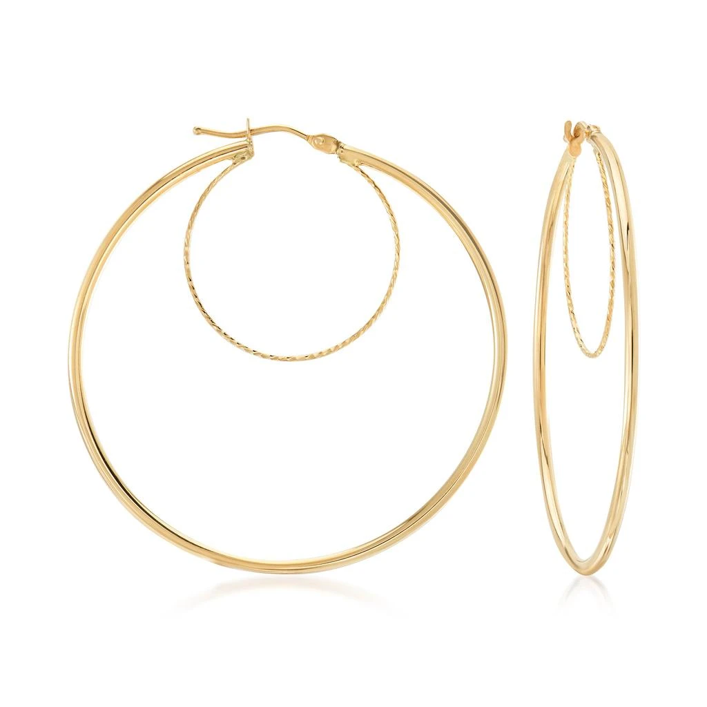 Canaria Fine Jewelry Canaria Italian 10kt Yellow Gold Textured and Polished Double-Hoop Earrings 1