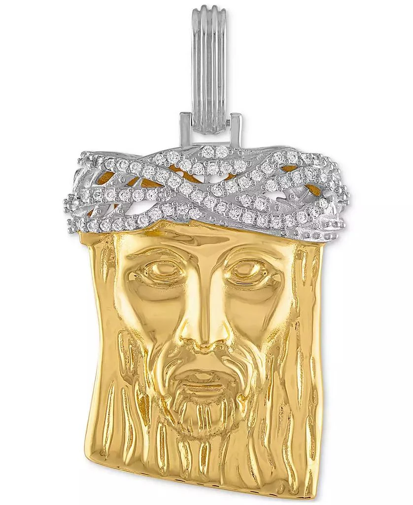 Esquire Men
s Jewelry Cubic Zirconia Jesus Portrait Pendant in Sterling Silver 
14k Gold-Plate, Created for Macy
s