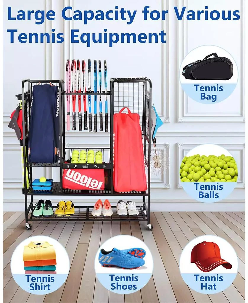 Mythinglogic Tennis Equipment Storage Rack - Organizer for Rackets, Balls 
Bags for Garage, Club or School 3
