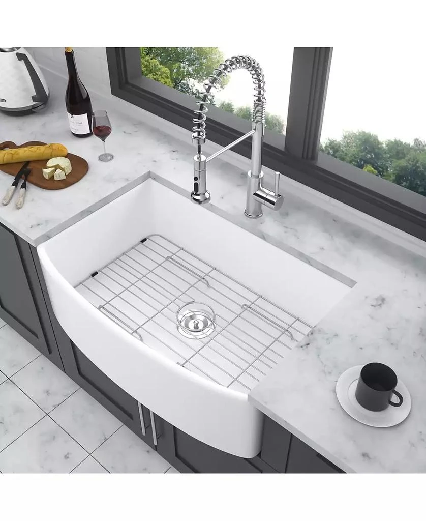 Flynama 30x19x10inch White Farmhouse Sink Ceramic Porcelain Arch Edge Apron Front Single Bowl 4
