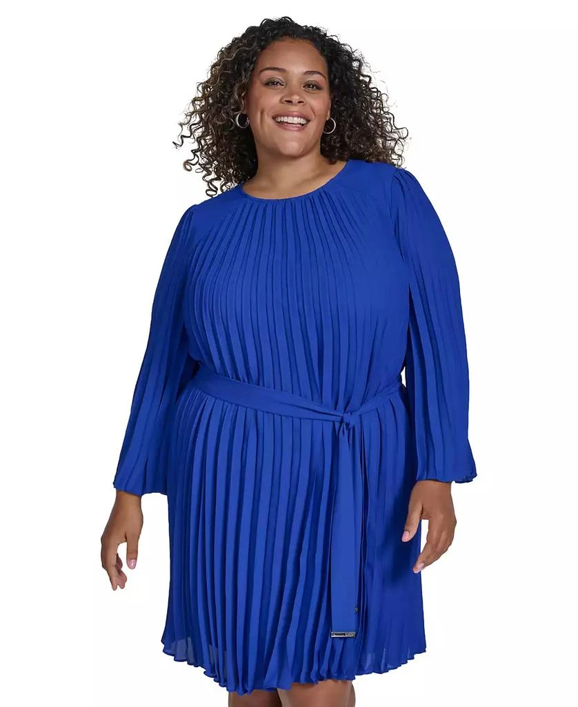 DKNY Plus Size Pleated Tie-Front A-Line Long-Sleeve Dress 4