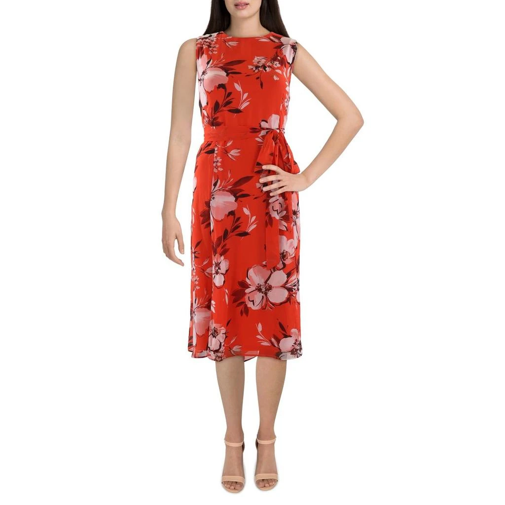 Kasper Womens Floral Print Sleeveless Midi Dress 1