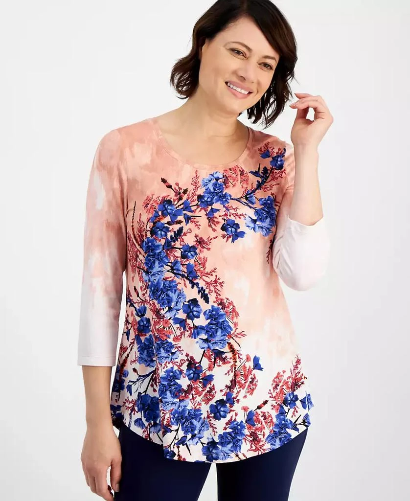 JM Collection Petite Floral-Print 3/4-Sleeve Top, Created for Macy's 1