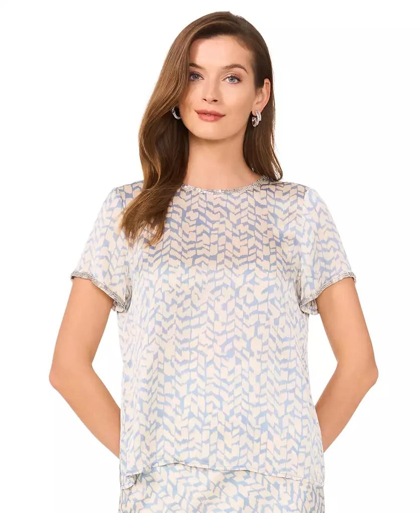 Vince Camuto Women's Abstract-Print Bead-Trim Top 1