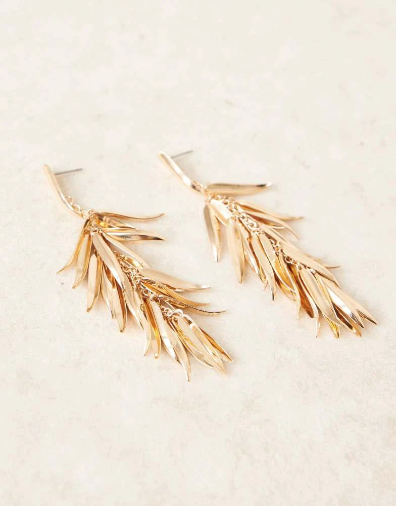 ASOS ASOS DESIGN drop earrings in mini leaf design tassel detail in gold tone 2