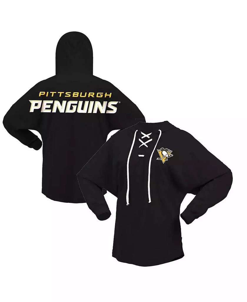Fanatics Women's Black Pittsburgh Penguins Jersey Lace-Up V-Neck Long Sleeve Hoodie T-shirt 1