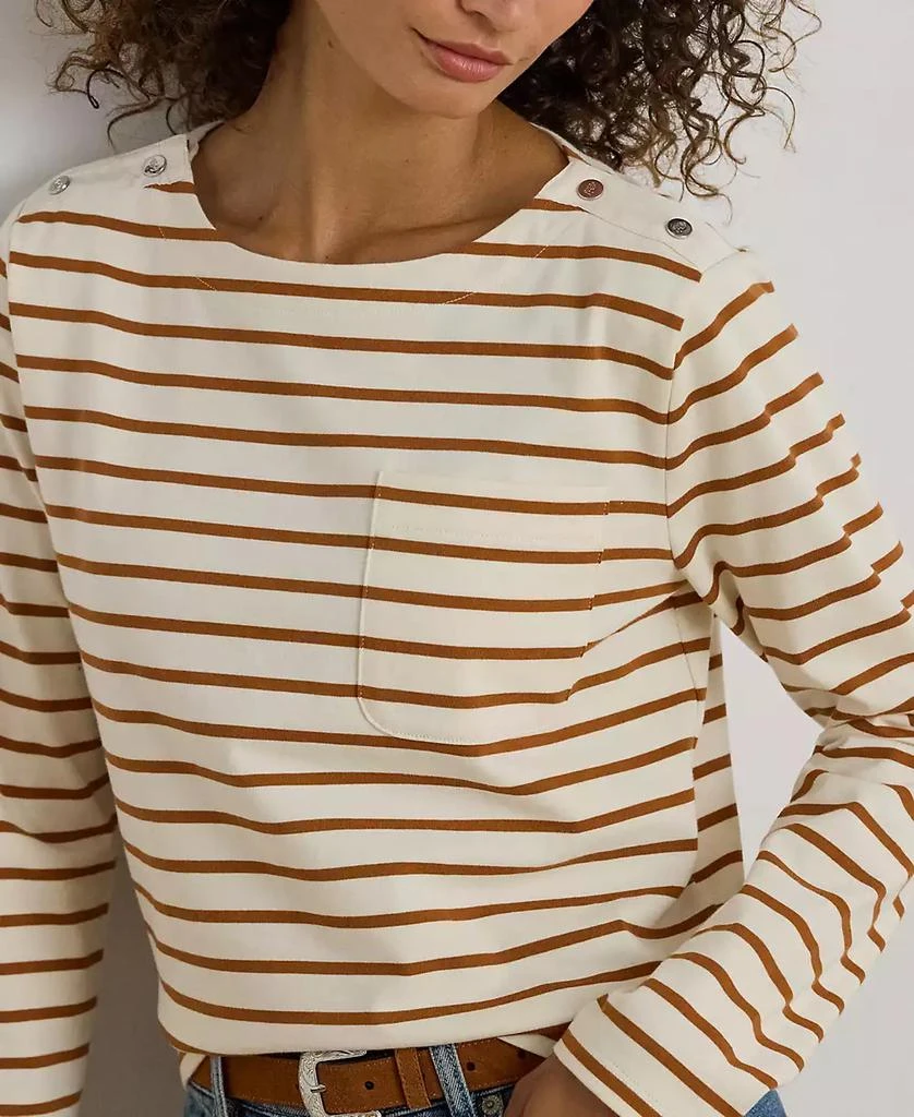 Ralph Lauren Petite Striped Jersey Snap-Trim Boatneck Top 2