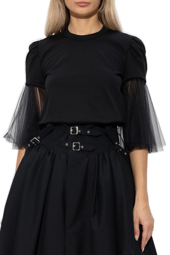 Noir Kei Ninomiya Noir Kei Ninomiya Tulle-Sleeved Crewneck T-Shirt