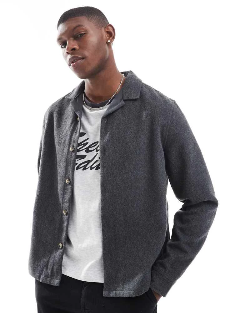 ASOS ASOS DESIGN boxy overshirt in brushed texture with badge detail 1