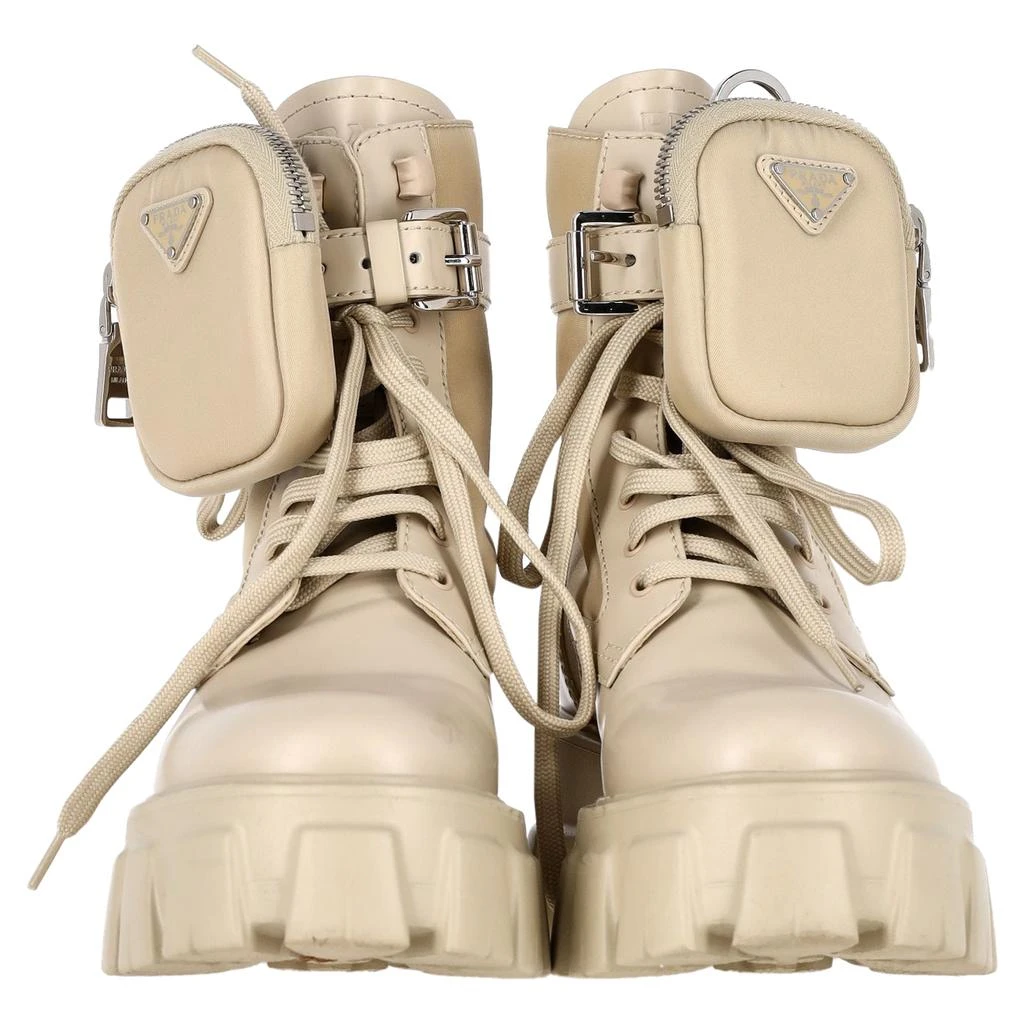 Prada Monolith Pouch-Detail Boots in Beige Leather 2