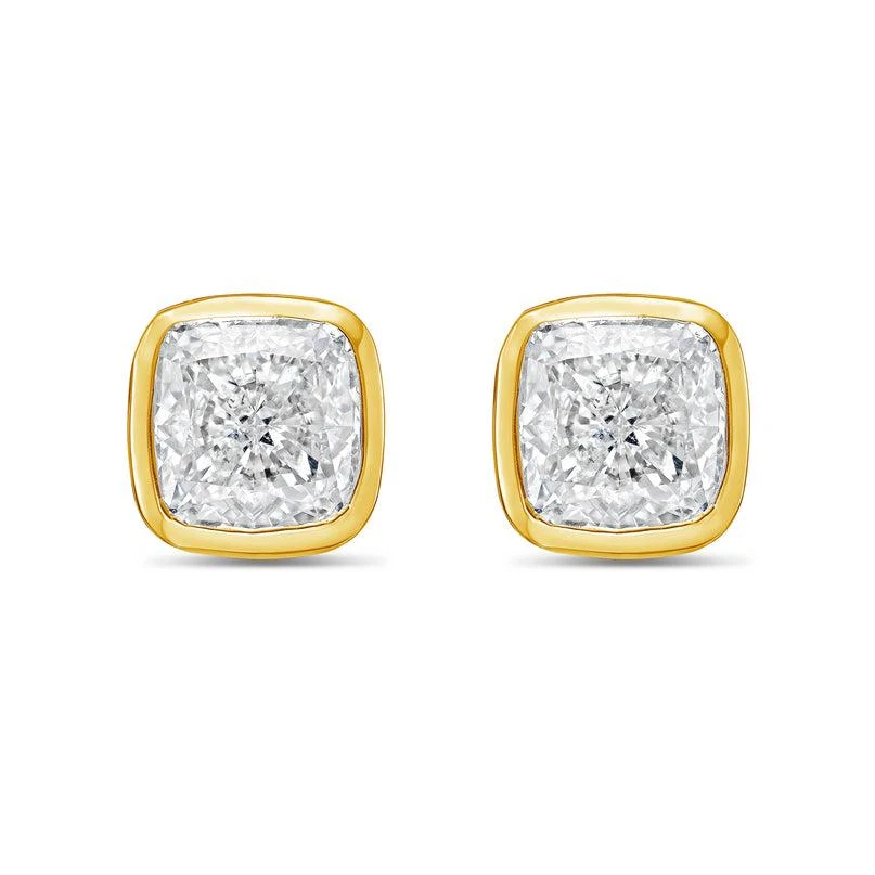 Diana M Jewels 14KT YELLOW GOLD LAB GROWN CUSHION CUT STUDS IN A BEZEL SETTING WEIGHING 7.00 CTS TW