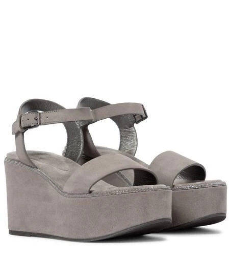 Brunello Cucinelli Suede platform wedge sandals 1
