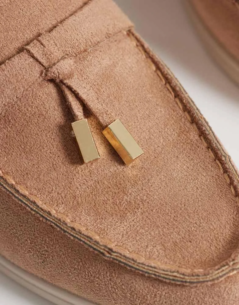 SEQWL SEQWL mule tassel trim loafer in camel faux suede 4