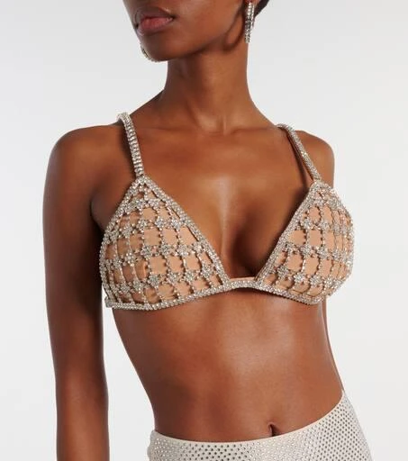 Self Portrait Crystal-embellished mesh bra top 4