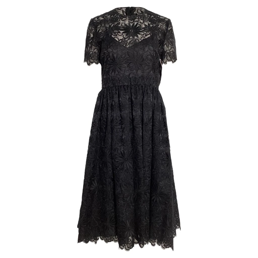 chinese dress ladies VALENTINO BLACK LACE WESTERN DRESS WITH WHITE PIPING