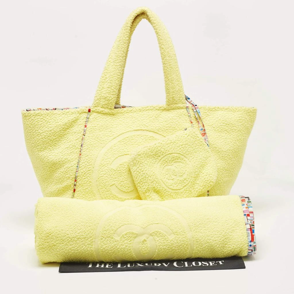 Chanel Chanel Yellow Terry Cloth CC Beach Tote w/Towel Set 13