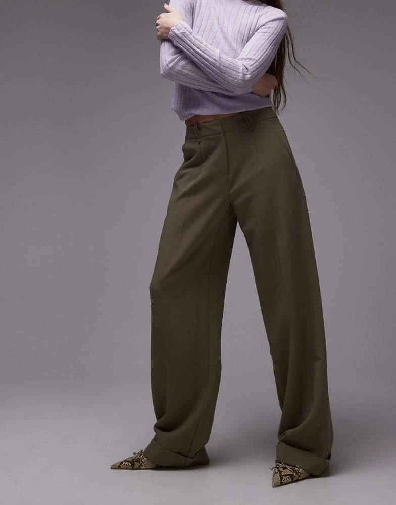 Topshop Topshop twill straight leg trouser in mushroom 2