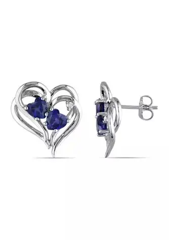 Belk & Co. Lab Created Diamond and Created Blue Sapphire Heart Earrings in Sterling Silver