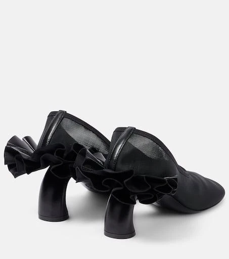 Dries Van Noten Ruffled leather-trimmed mesh pumps 2