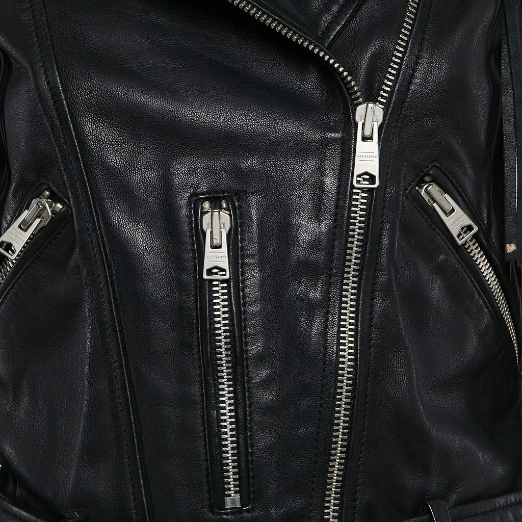 ALL SAINTS All Saints Black Leather Zip-Up Tassel Detail Balfern Biker Jacket S 4