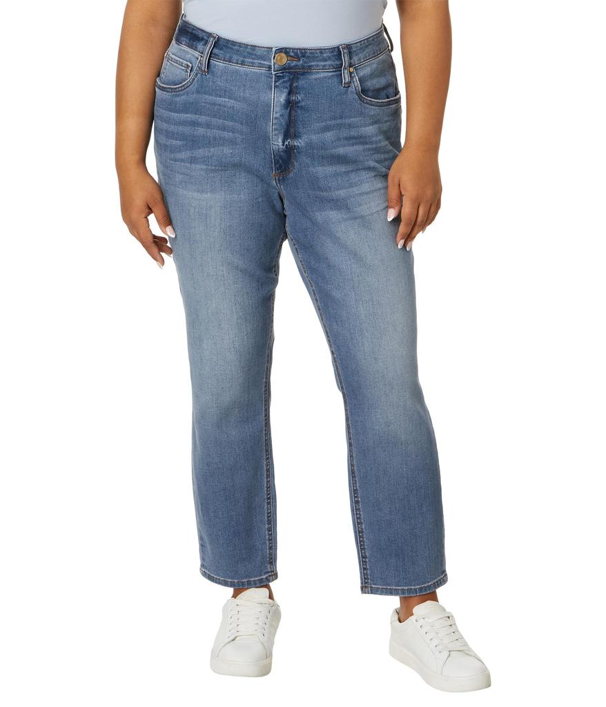 KUT from the Kloth Plus Size Naomi Girlfriend Ankle Straight Leg with Raw Hem in Converted