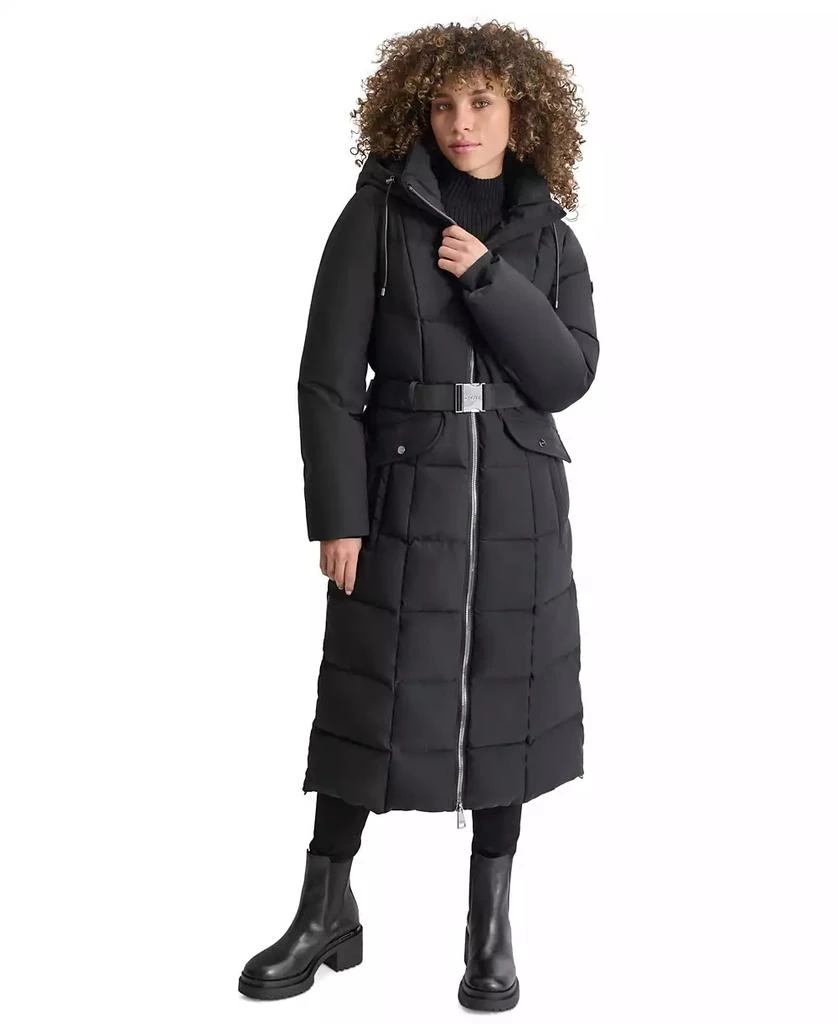 DKNY Womens Maxi Belted Hooded Puffer Coat 5
