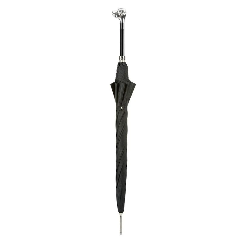 PASOTTI Pasotti Black Check Luxury Umbrella with Silver Labrador Handle 3