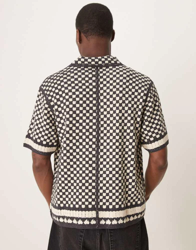 Abercrombie & Fitch Abercrombie & Fitch crochet knitted abstract  shirt in black multi 2