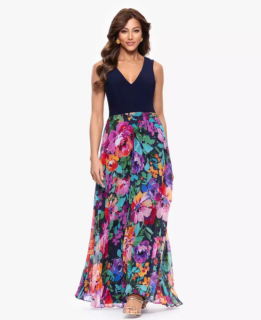 XSCAPE Women's V-Neck Printed-Skirt Gown