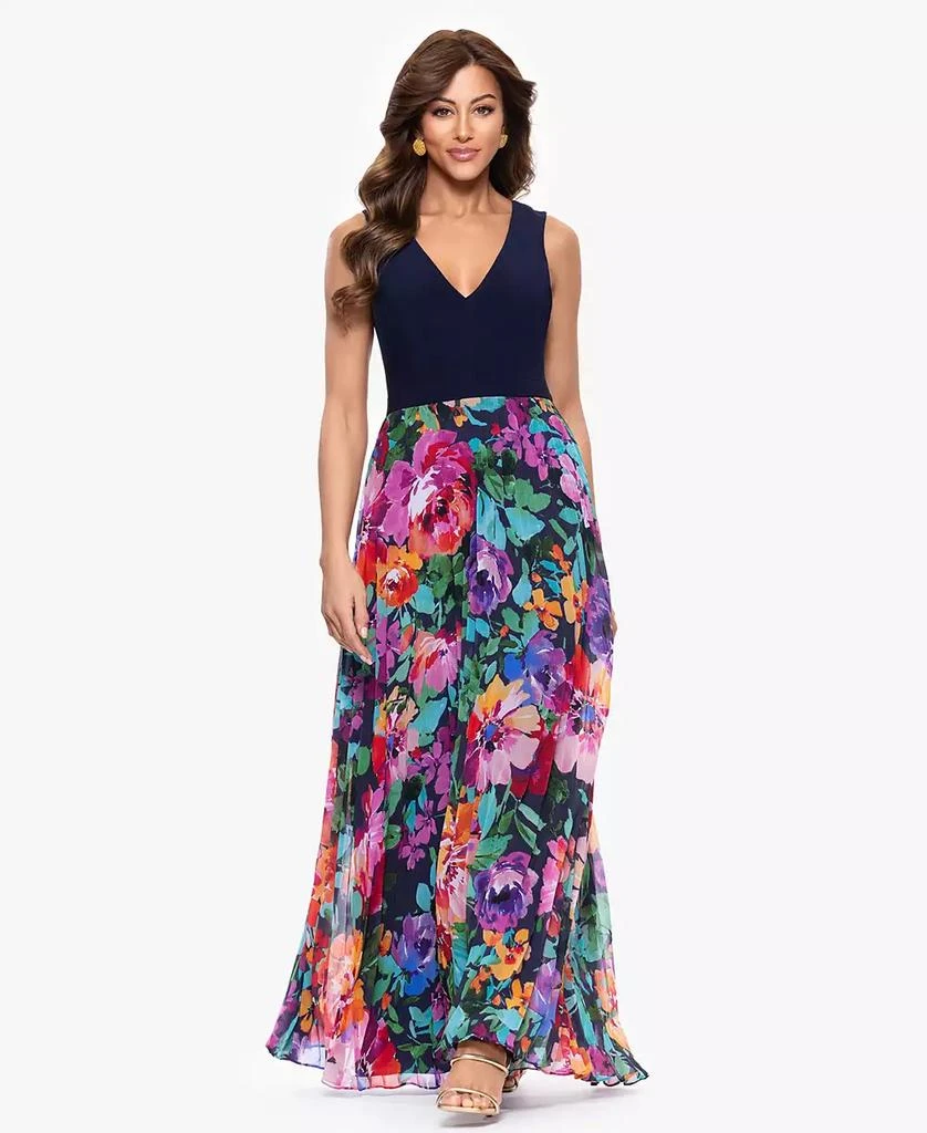 XSCAPE Women's V-Neck Printed-Skirt Gown 1