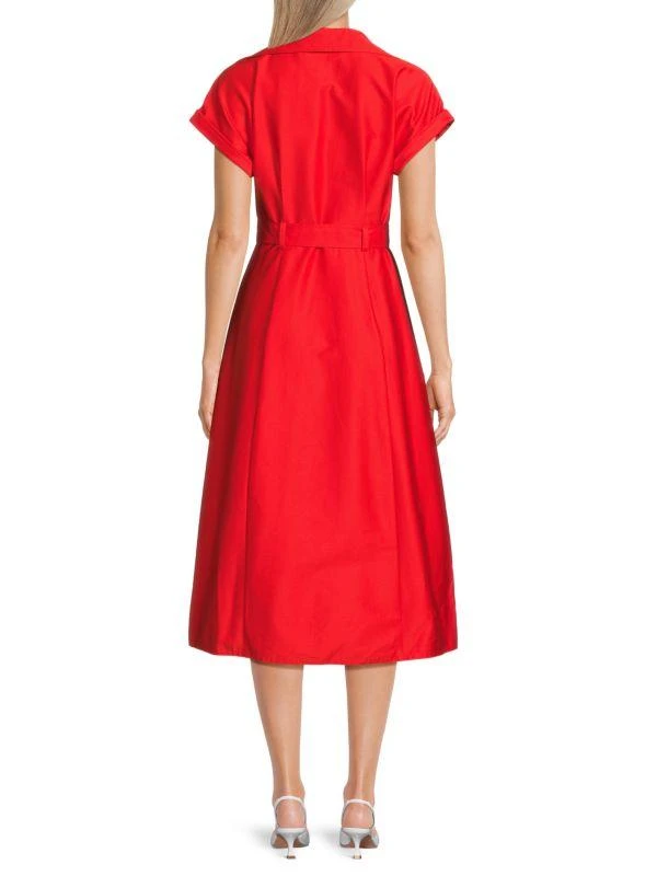 HALSTON ​Belted Cotton-Blend Cuffed-Sleeve Midi-Dress 2